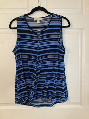 MICHAEL Michael Kors Women's Blue/Black Striped Twist-Front Tank Top - Size M